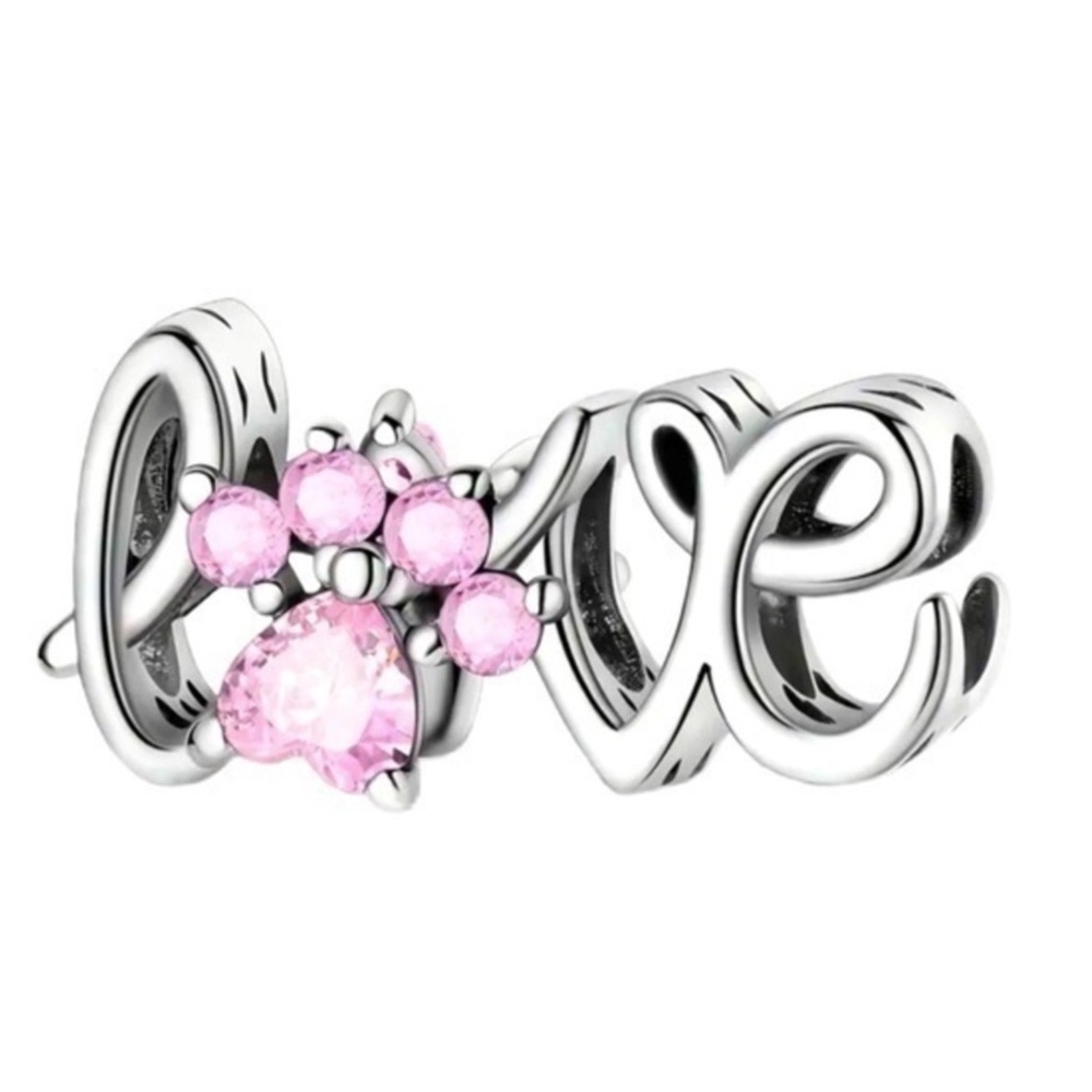 S925 Pet LOVE Paw Print Charm Pandora Style